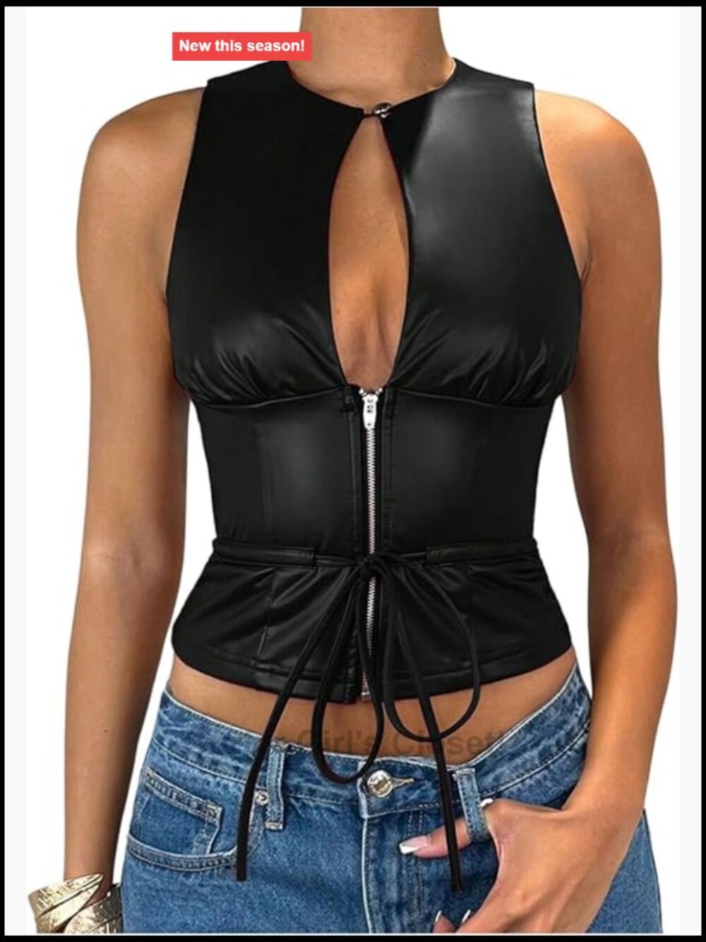 Faux Leather Cut Out Tank Top Knot Tie Sleeveless Going Out Top